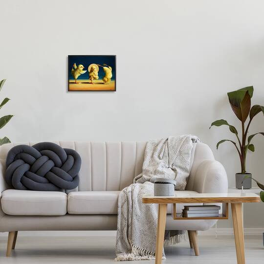 Stupell Industries Three Yellow Chicks Sunset Yoga Stretch Framed Giclee Art